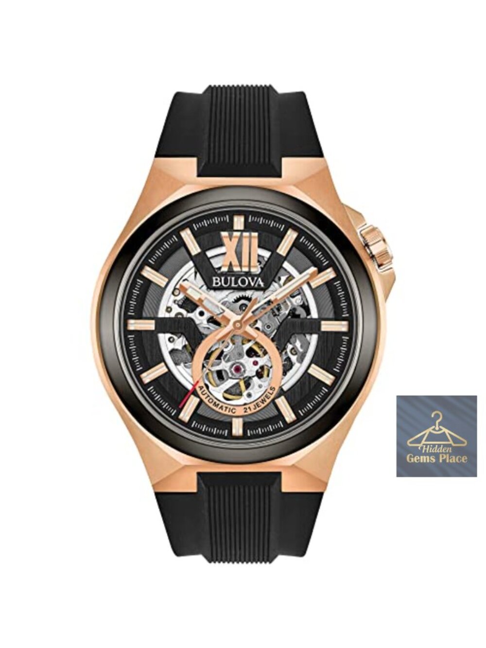 Men's Automatic Skeleton Watch Rose Gold-Tone Stainless Steel Sapphire Crystal
